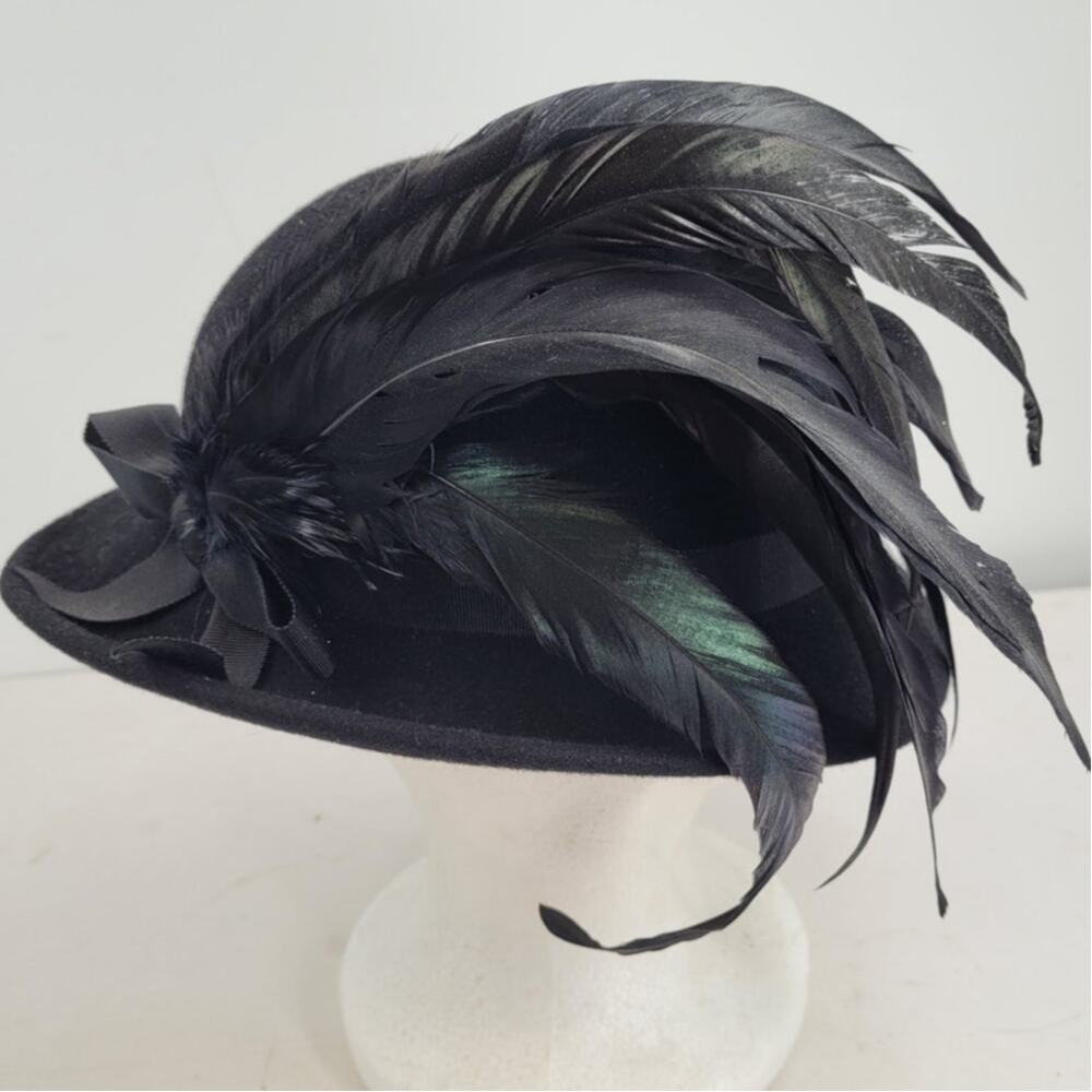 Adolfo Feather Plume Cloche Hat Couture Vintage Glam Millinery Style - Picture 3 of 10